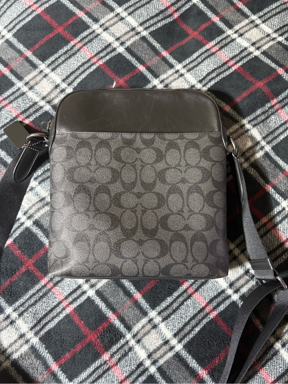 Coach Men's Signature Messenger Bag in Charcoal and Black